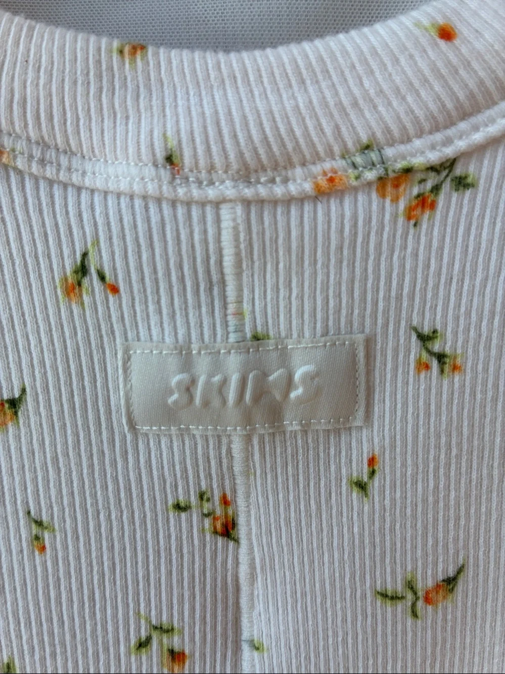 Skims Cream Yellow Floral Ribbed Tank Romper Onesie, Large